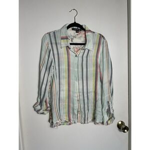 Living Doll Los Angeles XL Striped & Floral Mixed Print Roll-Tab Shirt